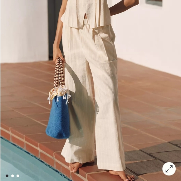 Anthropologie Pants - NWT &.Layered Linen Blend Gathered Wide-Leg Pants